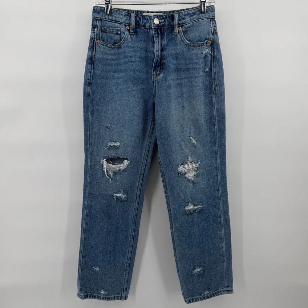 Dear John Womens Size 25 Blue Denim Distressed Straight Leg‎ Jeans